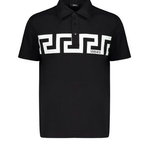 Versace Black and White Polo Shirt with Greek Key Design